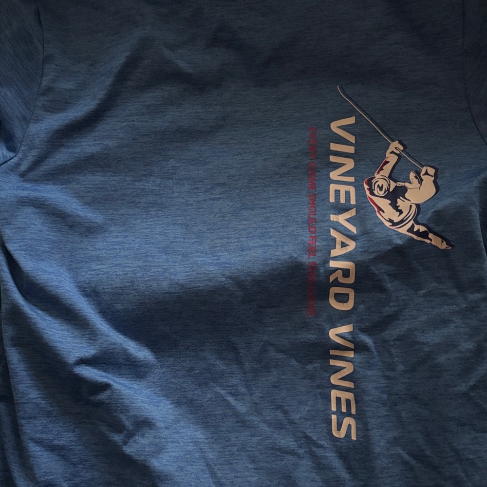 Boys Vineyard Vines Heather Blue long Sleeve Tee with Hockey graphic